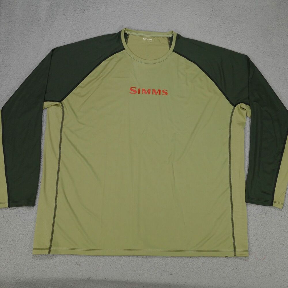 Simms Fishing Performance Shirt Crew Neck Mens 3XL Olive Green Long Sleeve